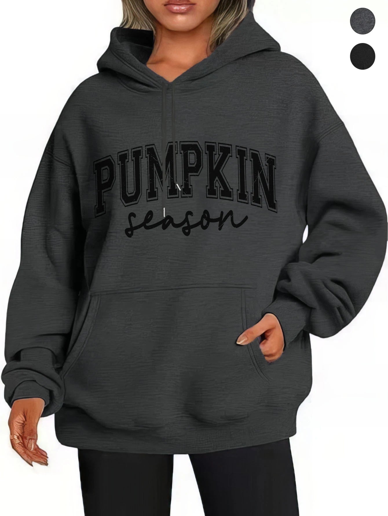 Pumpkin Season Svg Thanksgiving Women’s Loose Fit Black Gray Hoodies Soft Cotton for Halloween Fall/Winter Sports Relaxation