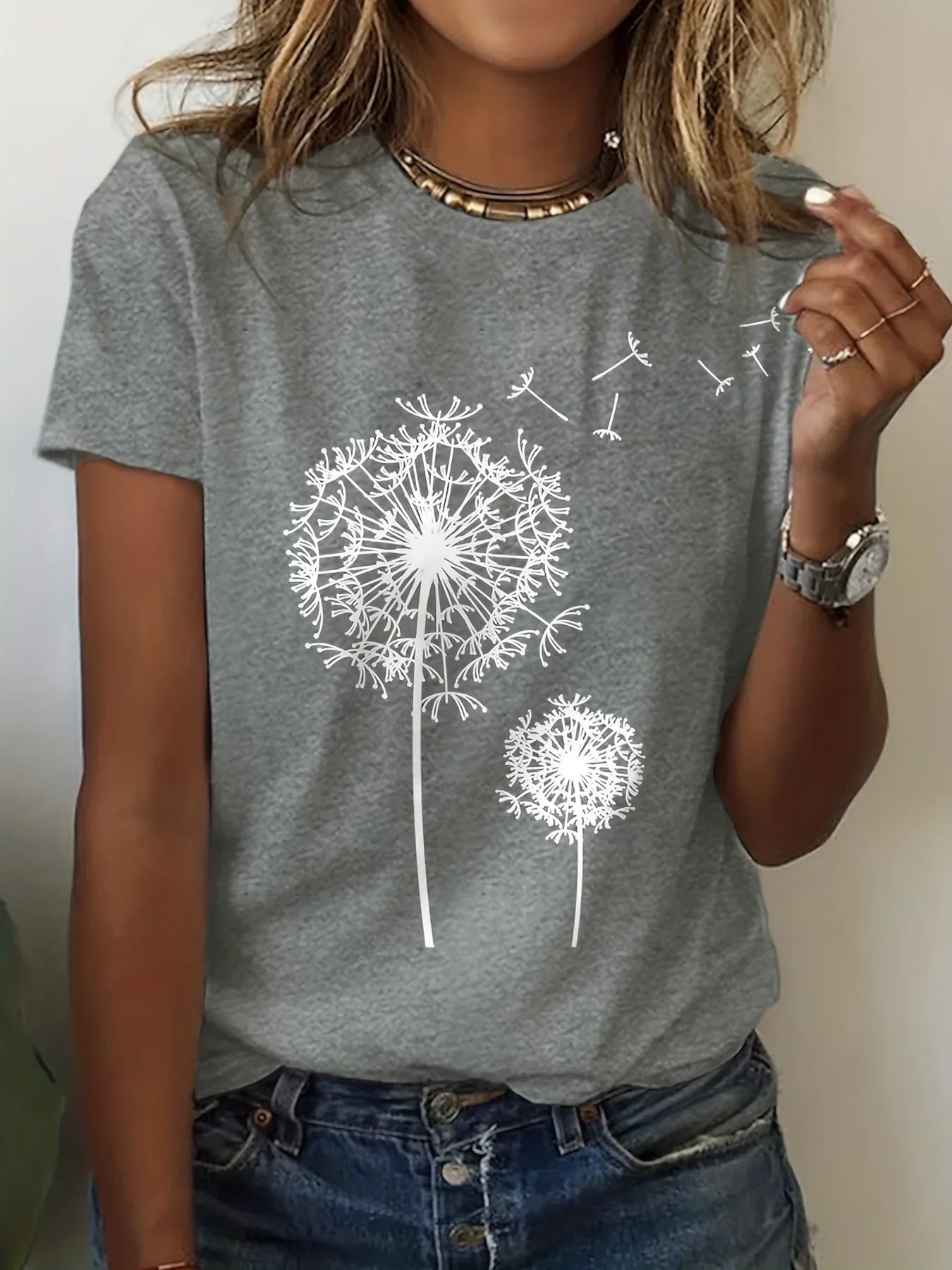 Dandelion Print Crew Neck T-Shirt Women T-Shirt Casual Short Sleeve Top Summer Women's Clothing Cartoon Streetwear Clothes