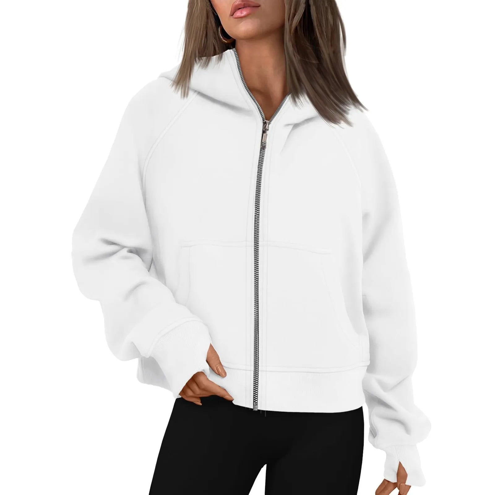 Top Women Jackets Zip Up Hoodies Spring Autumn Clothes Long Sleeve Solid Color Classic Fit Sweatshirts Jackets Streetwear Tops